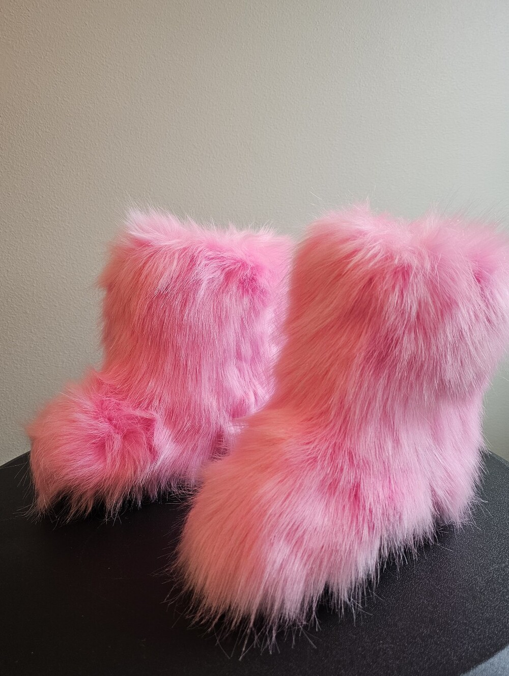Faux Fur Boots Mid Calf Flat Shoes Pink